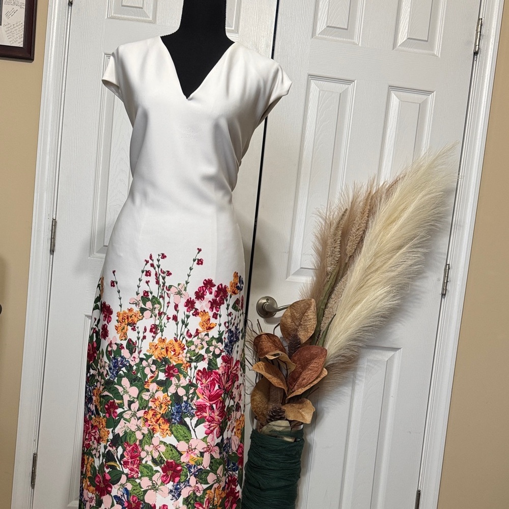 New York & Company Elegant White Floral Midi Dress